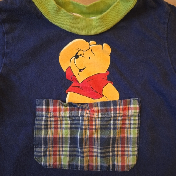 Vintage 1990s Y2K Disney Winnie the Pooh navy blue plaid onesie - Picture 2 of 5